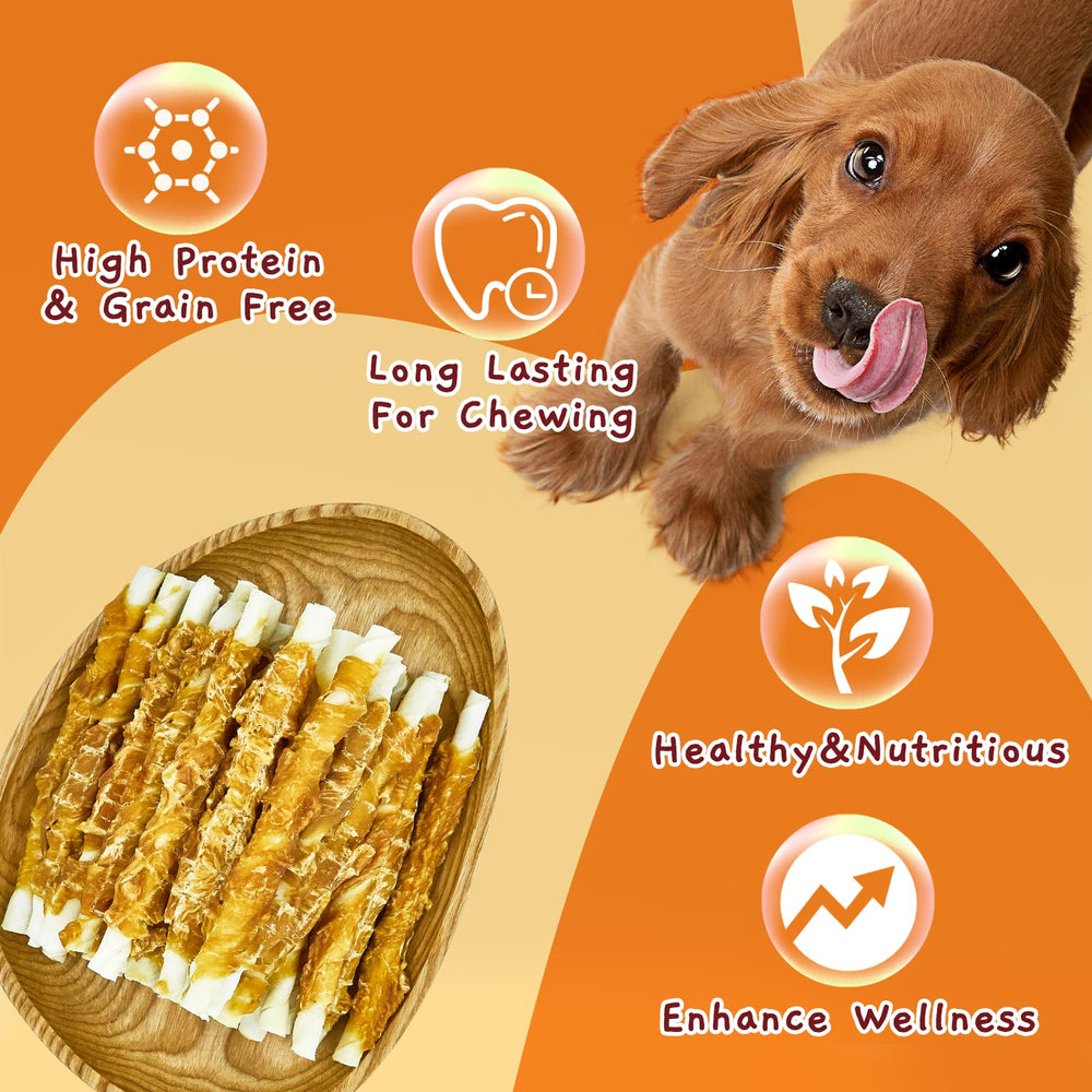 Jungle Calling chicken-wrapped rawhide stick in travel-friendly packaging