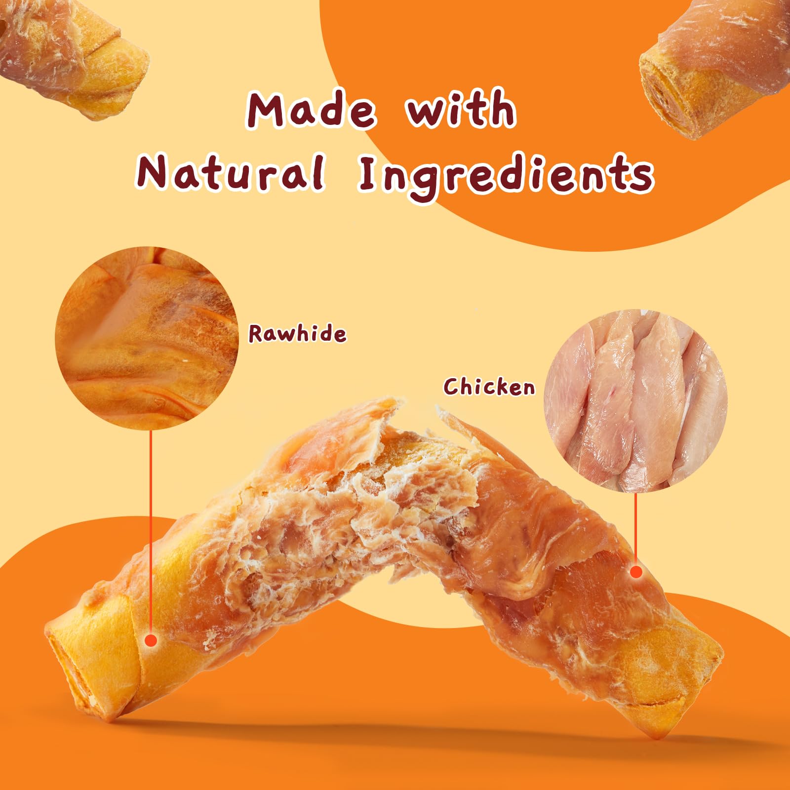 Jungle Calling Smoked Chicken Wrapped Rawhide Rolls cut piece reveals texture and chew length
