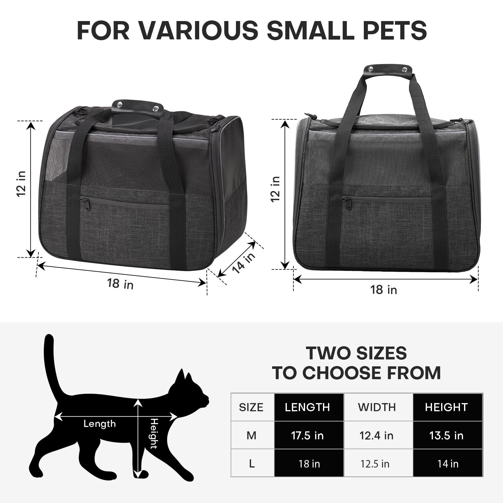 JUNGYOON Premium Cat Carrier padded strap and handles for comfortable, hands-free carrying.