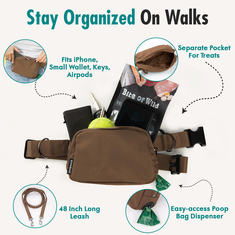 Junipooch detachable running leash clip enables quick switch between walking and running.