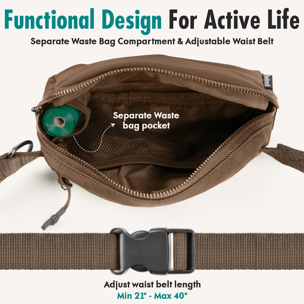 Junipooch dog treat pouch closeup showing easy-access snack storage on walks.