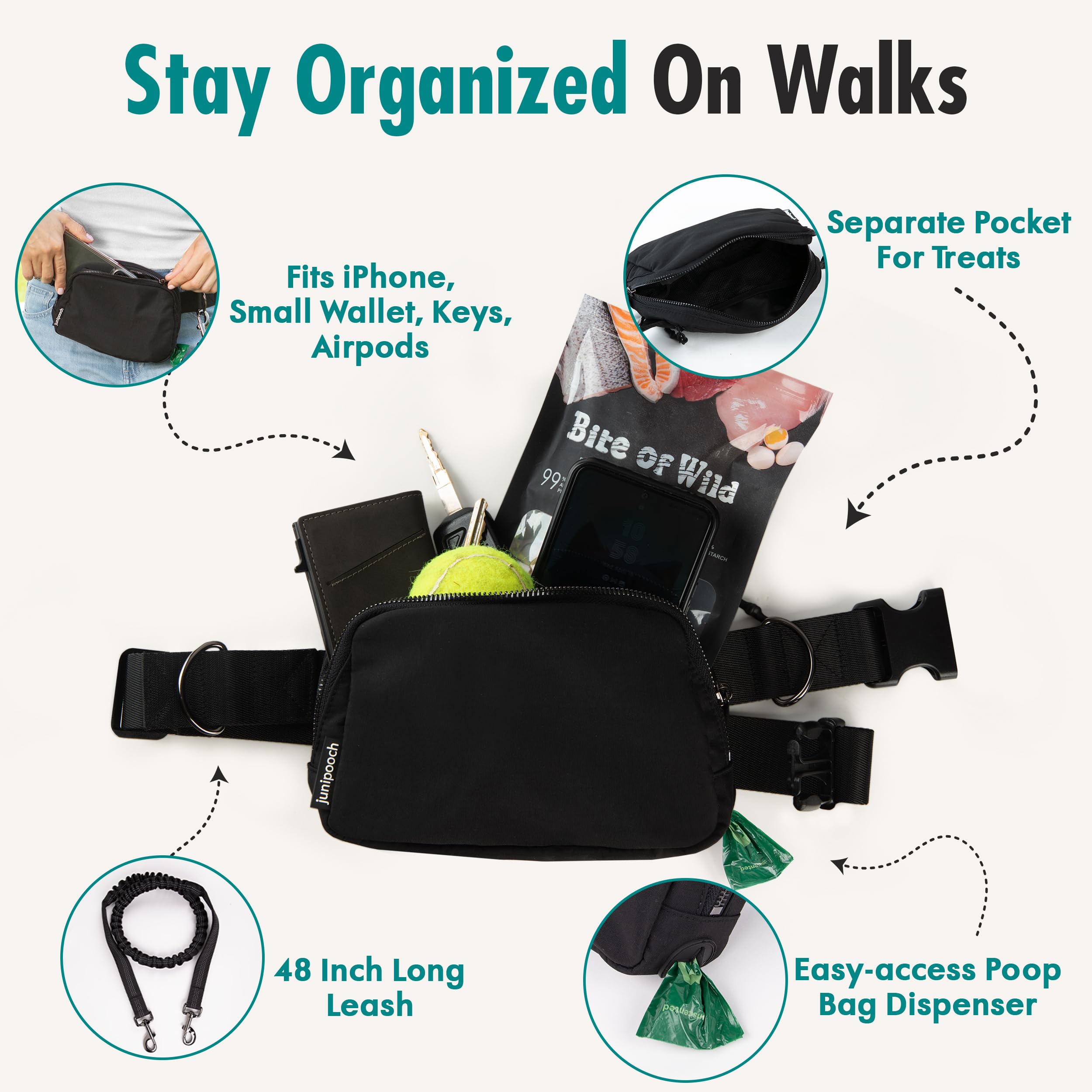 JUNIPOOCH pocketed-dog-walk-bag keeps essentials organized.
