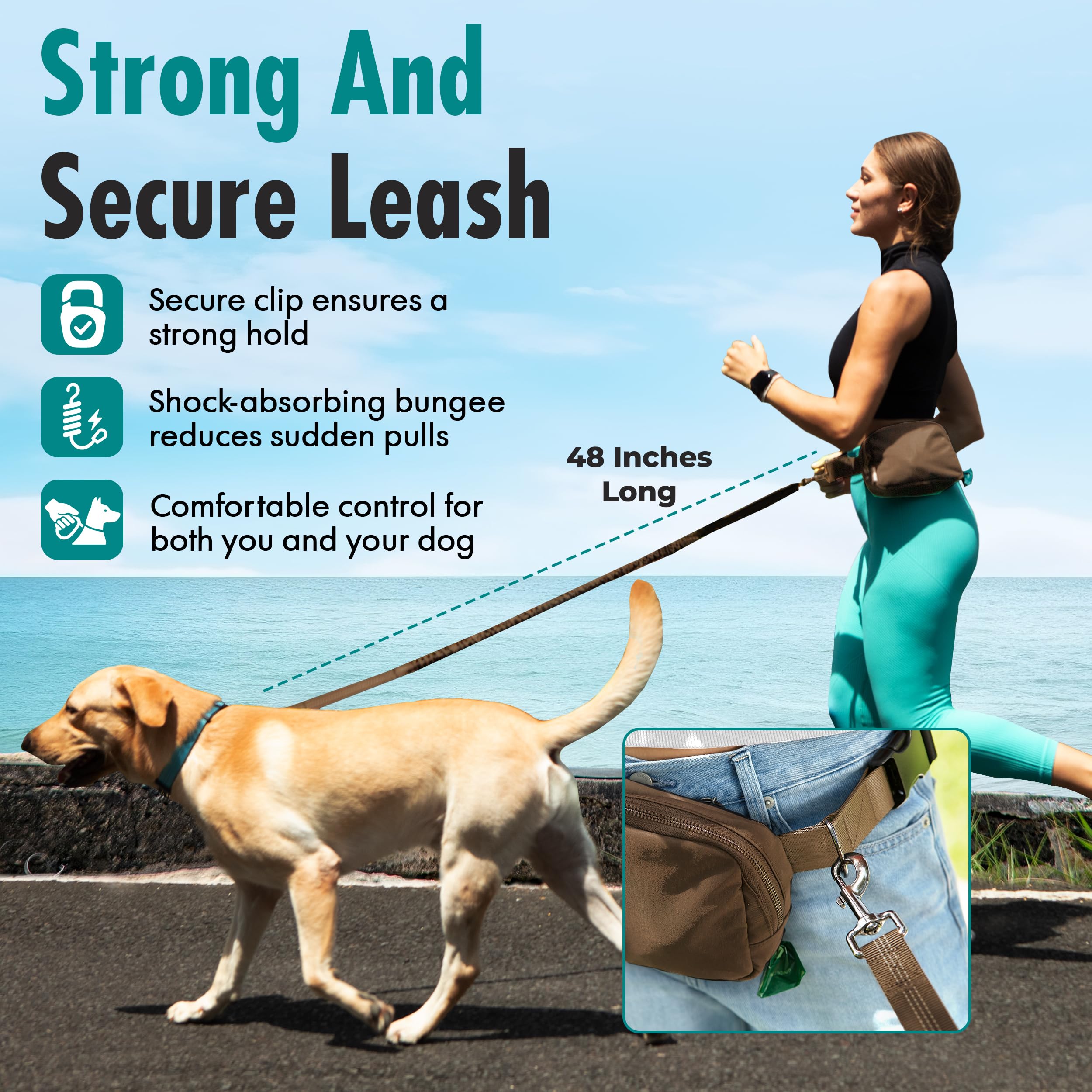 Junipooch shock-absorbing bungee leash smooths pulls for comfortable strolls.