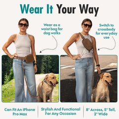Junipooch waist bag with organized pockets for phone, keys, and wallet.