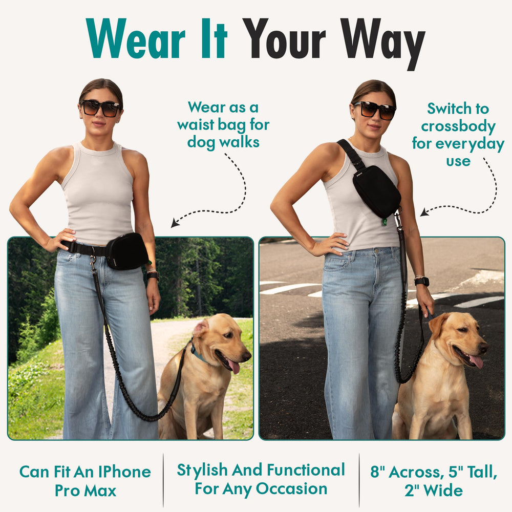 JUNIPOOCH waist-leash-crossbody-wear versatile for city walks and trails.