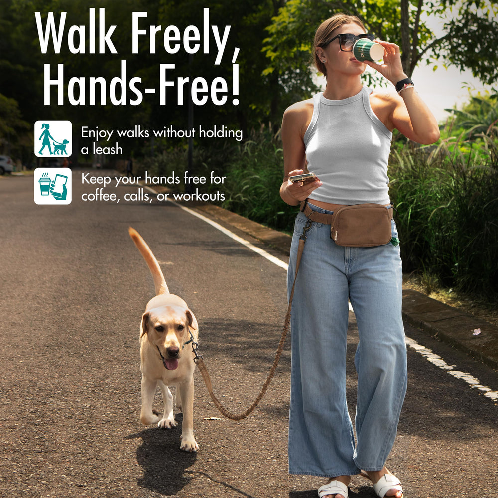 Junipooch waste bag dispenser attachment keeps cleanup supplies within reach.