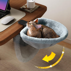 JUNSPOW cat desk bed folding demonstrates quick one-click collapse for clutter-free desks.