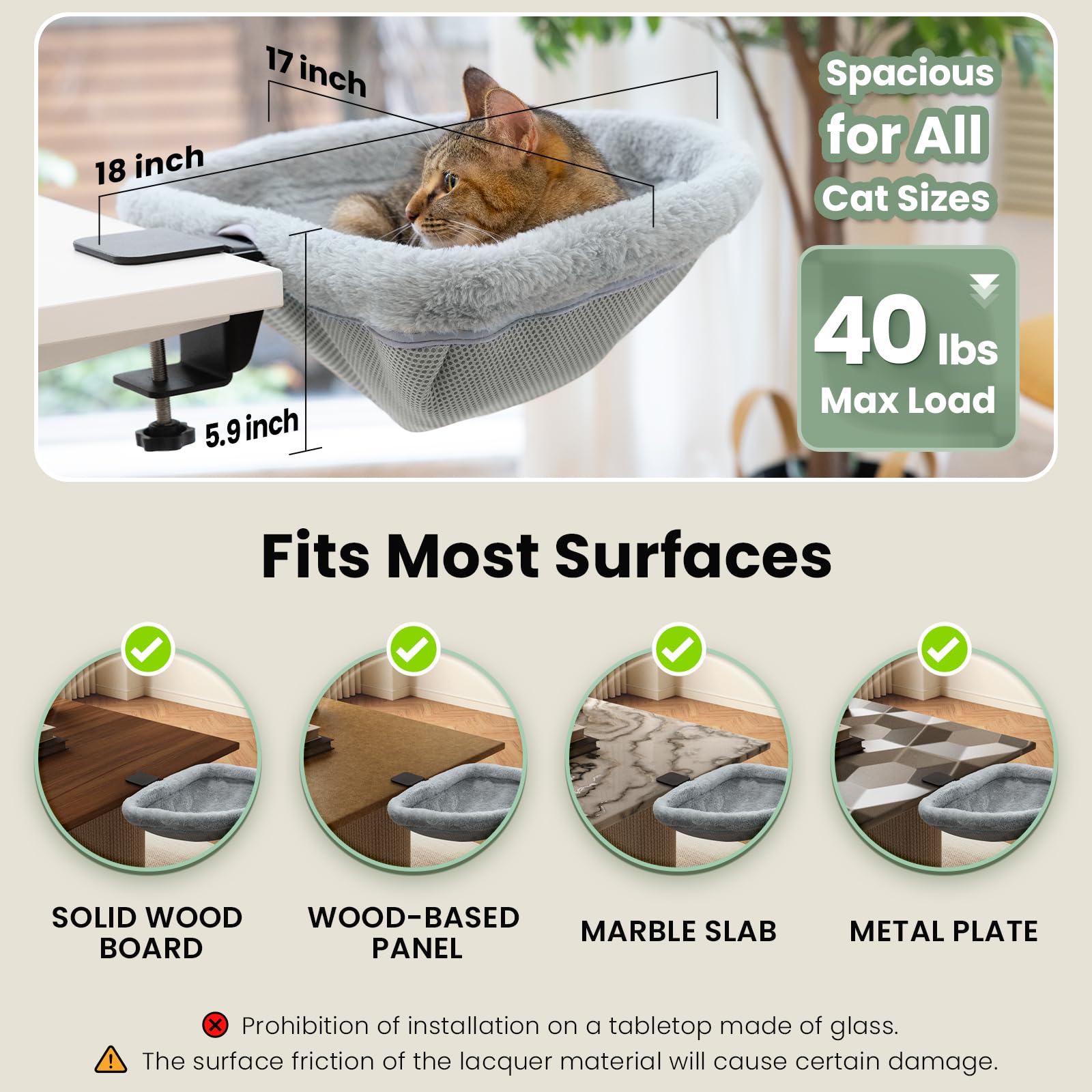 JUNSPOW cat desk bed sturdy build supports up to 40 pounds.