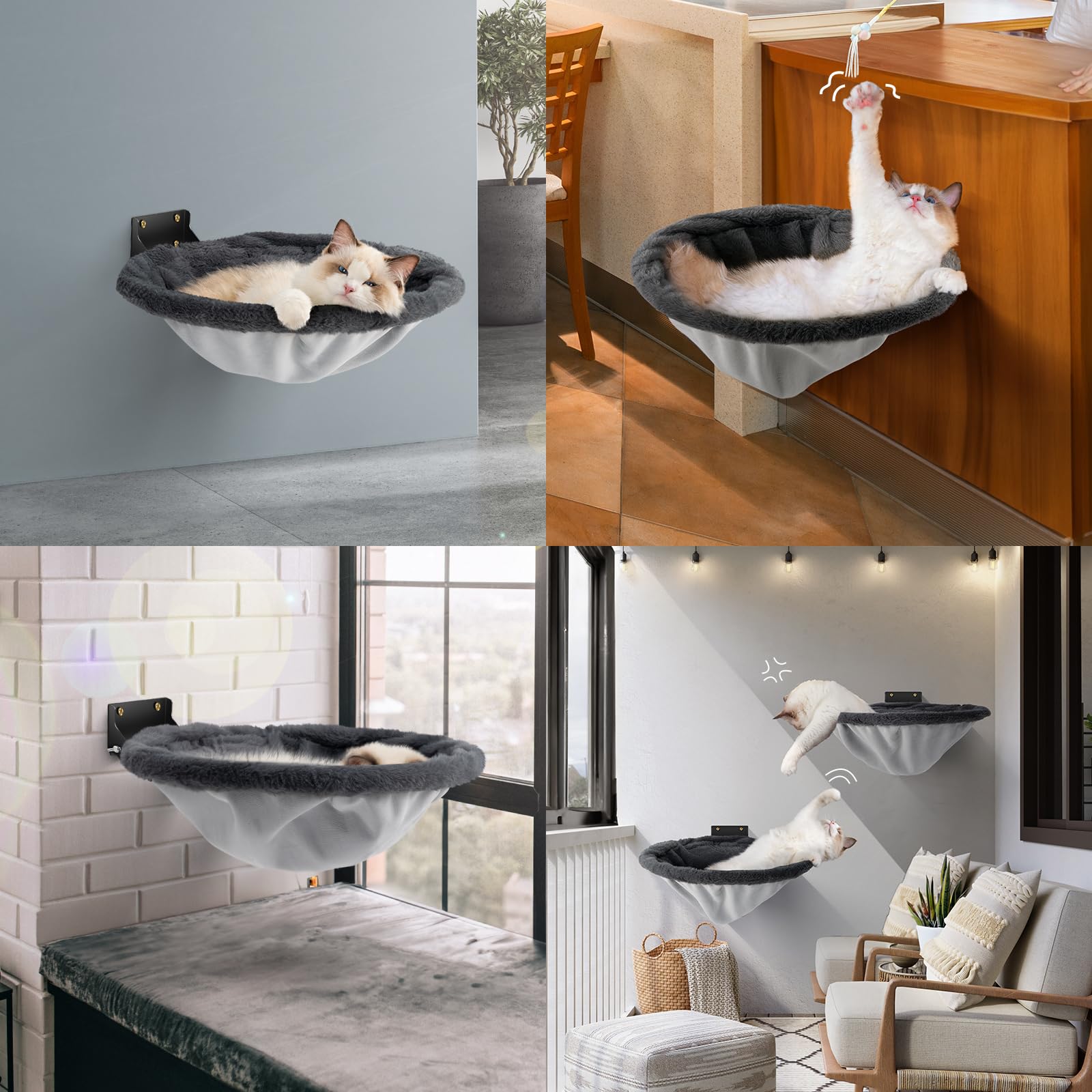 JUNSPOW cat hammock installed in a room demonstrates secure wall-mounting.