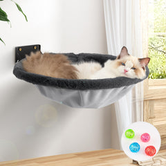 JUNSPOW cat hammock wall-mounted foldable gray side view shows space-saving design.