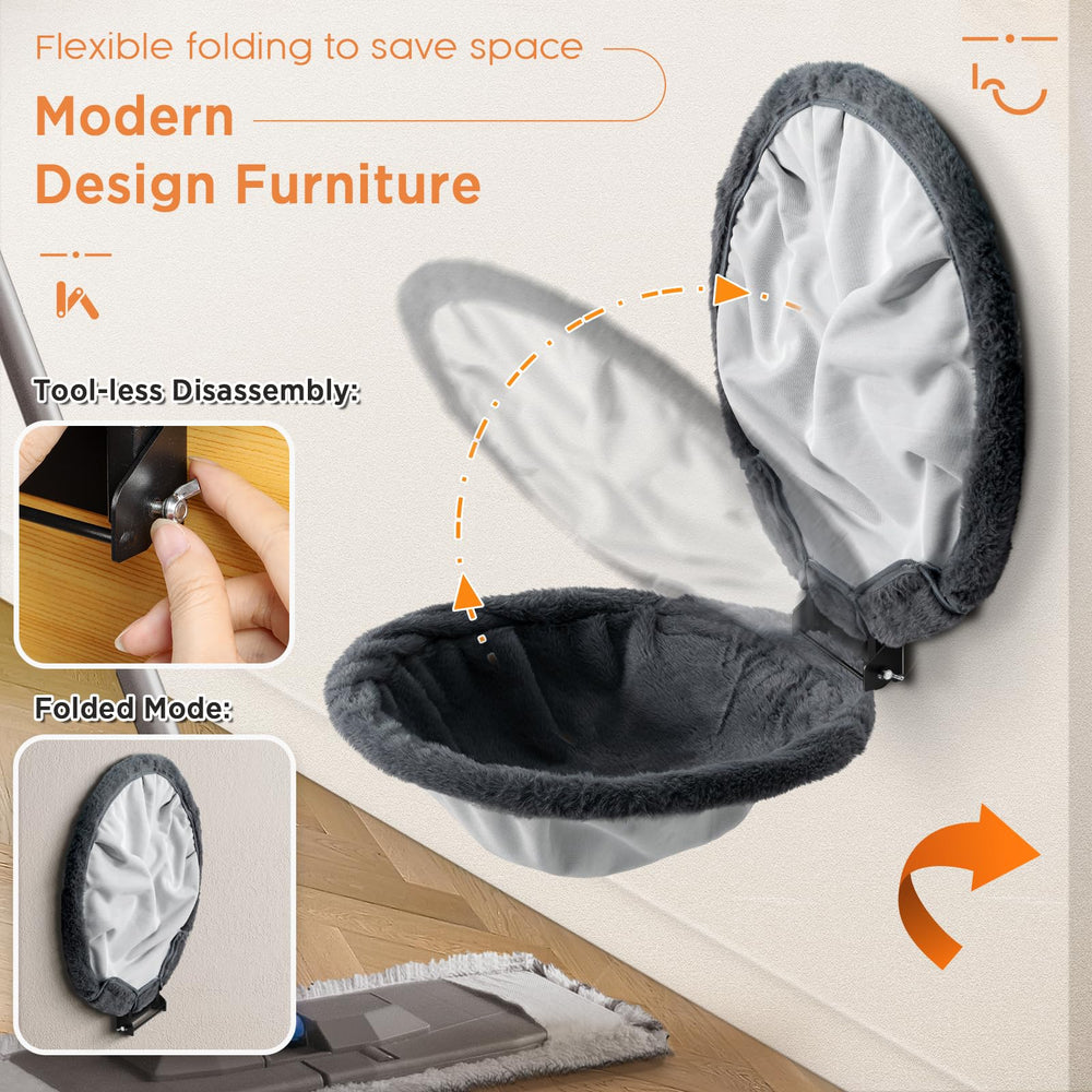 JUNSPOW cat hammock wall-mounted foldable gray top view highlights compact storage.