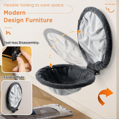 JUNSPOW cat hammock wall-mounted foldable gray top view highlights compact storage.