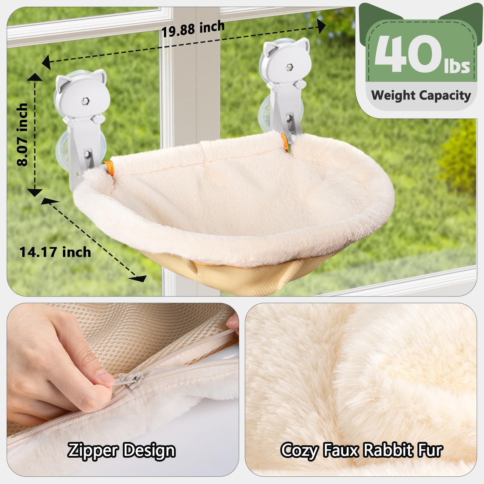 JUNSPOW cat window perch breathable mesh keeps cats cool in summer.