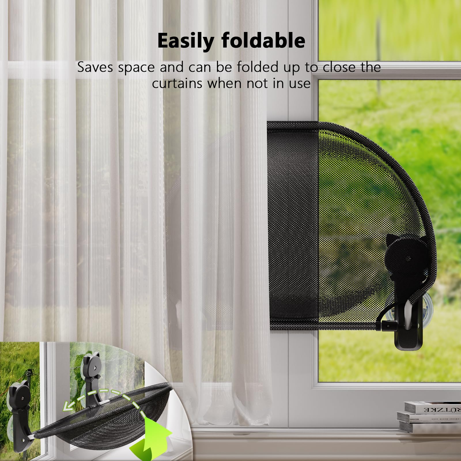 JUNSPOW cat window perch breathable mesh keeps cats cool in heat.