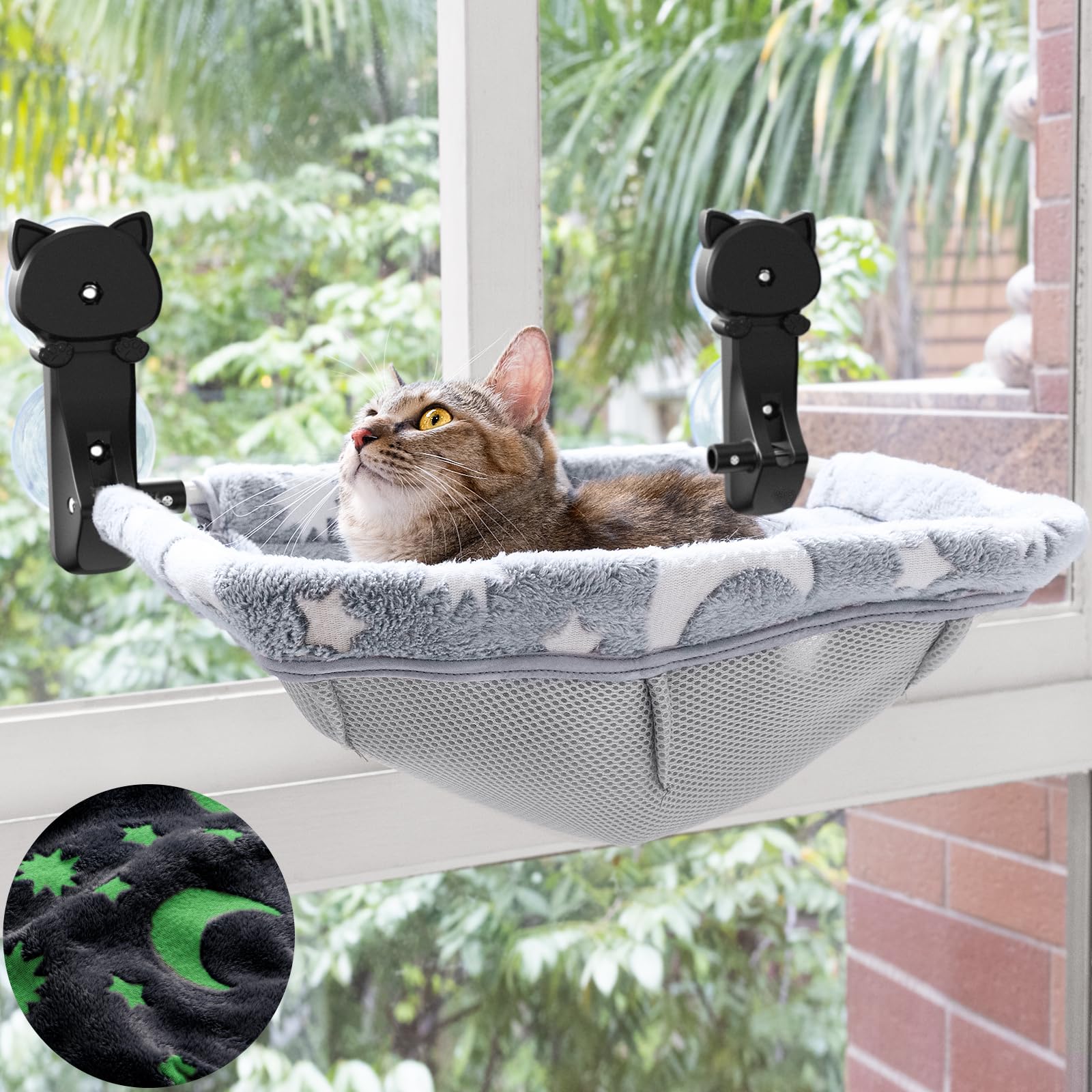 JUNSPOW cat window perch glow-in-the-dark design for night lounging