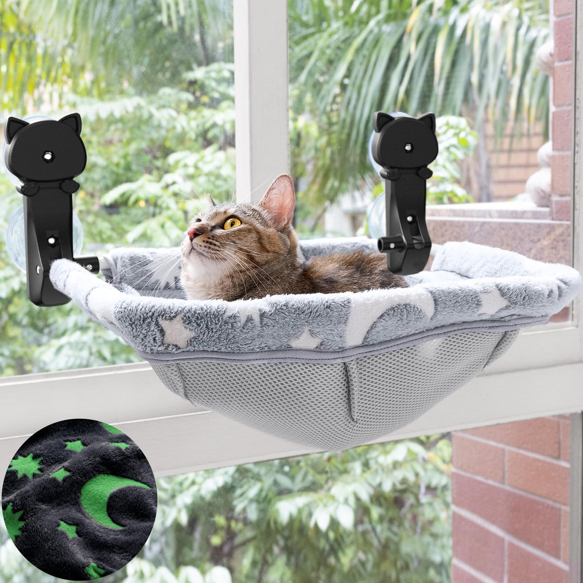 JUNSPOW cat window perch glow-in-the-dark design for night lounging