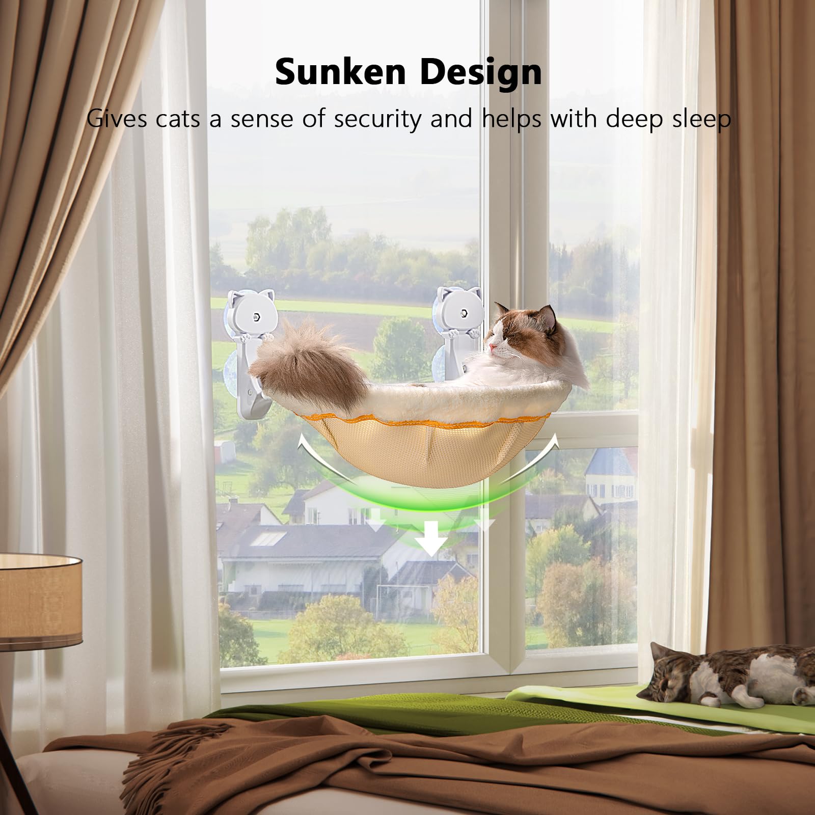 JUNSPOW cat window perch with suction cups demonstrates stable, tool-free installation on glass.