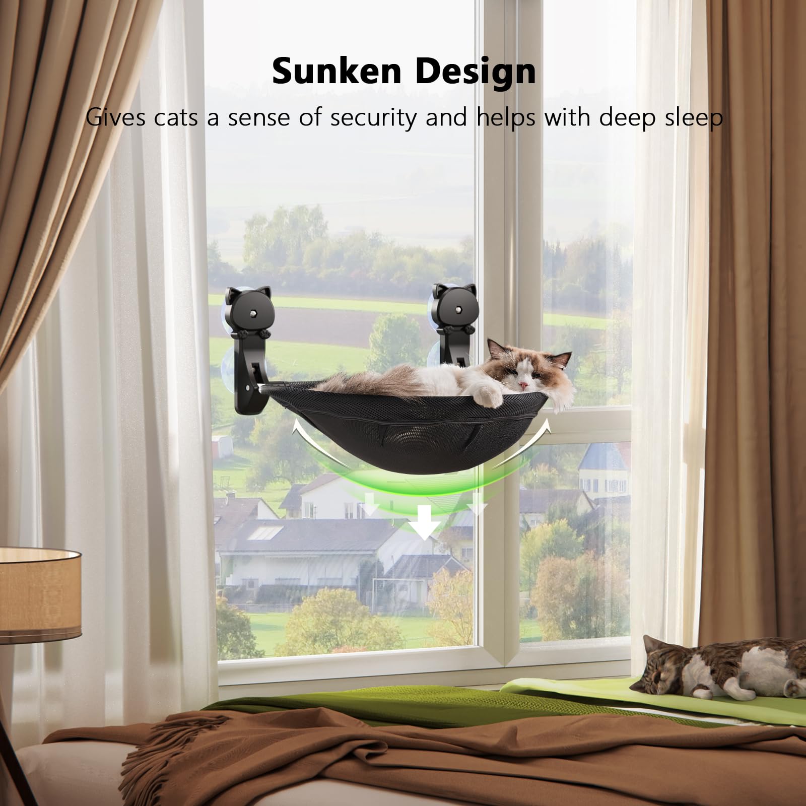 JUNSPOW cat window perch four suction cups anchor firmly to glass.