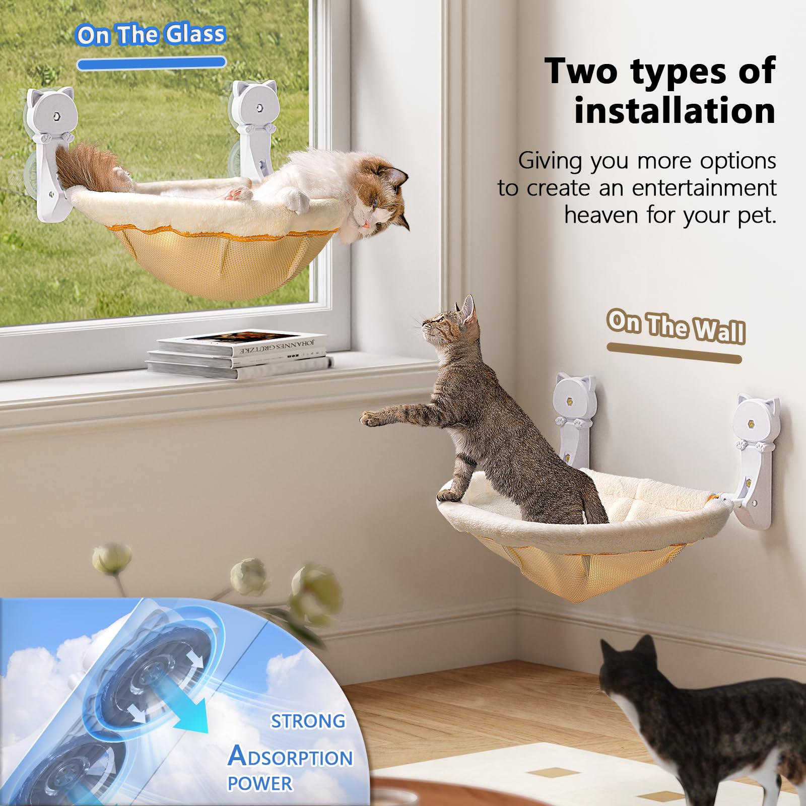 JUNSPOW cat window perch sunlit for daytime sunbathing and observation.