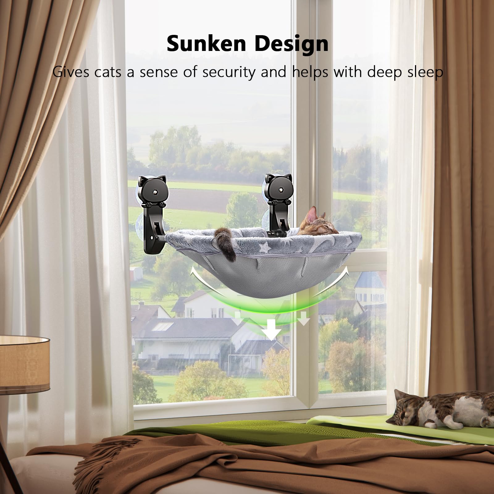 JUNSPOW sunken-design cat bed invites curling for secure comfort