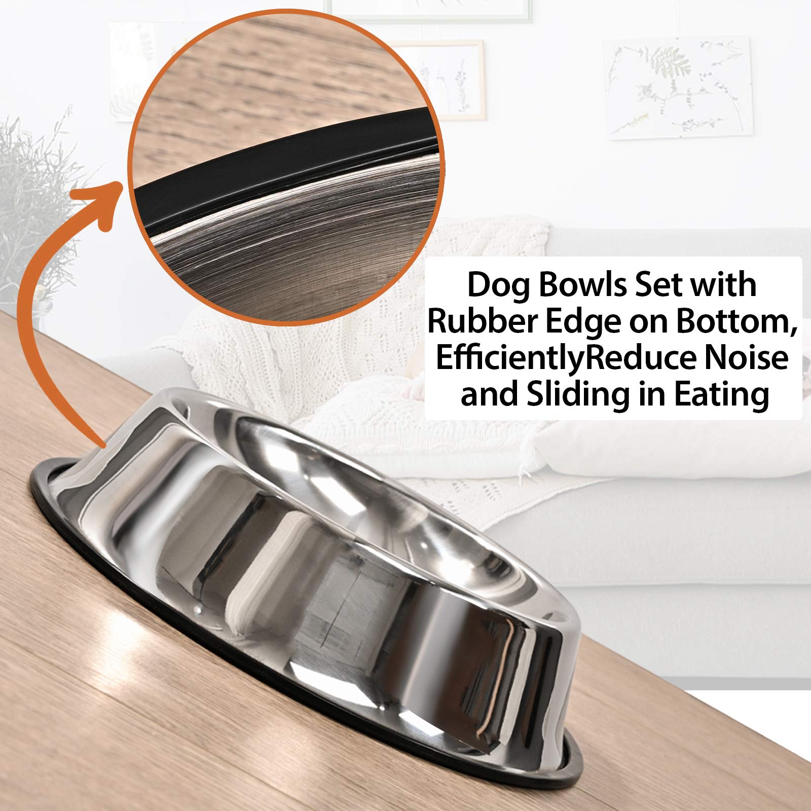Juqiboom dog bowl anti-skid base reduces slips on hard floors.