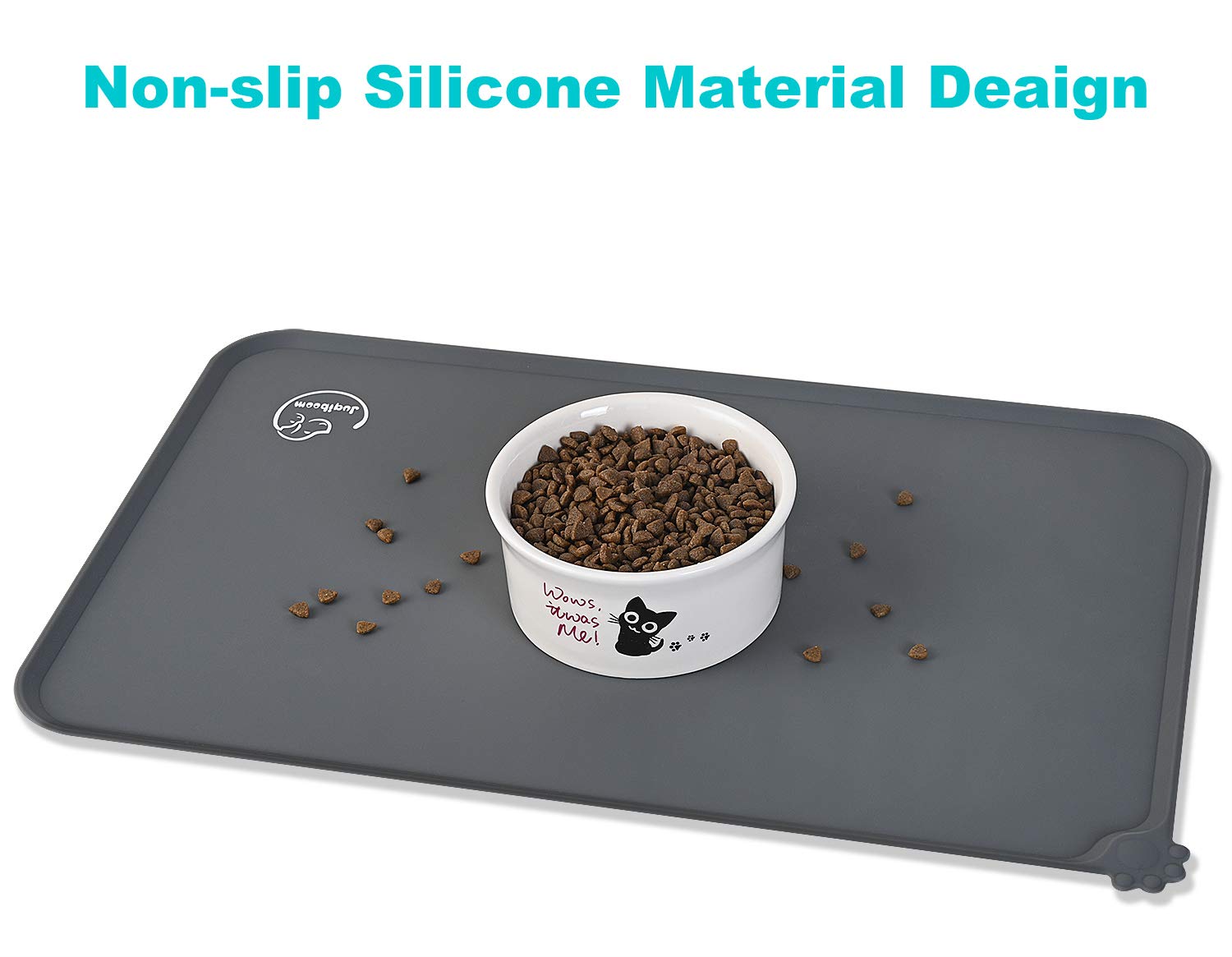 Juqiboom silicone mat size-18-5x11-5 accommodates small to medium pets for stable feeding.