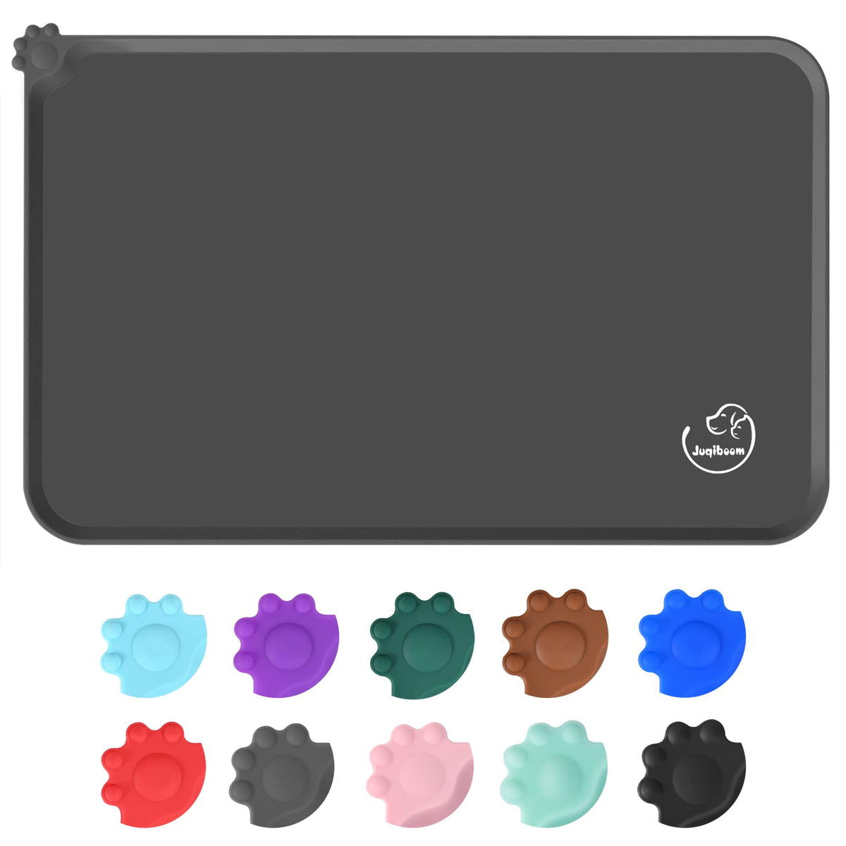 Juqiboom silicone pet mat top view demonstrates non-slip stability for bowls.