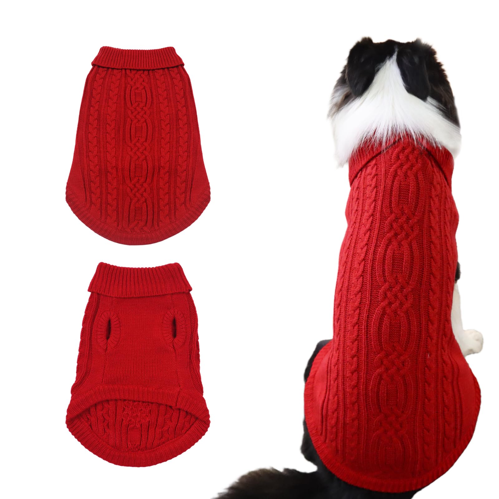 Just Jolly dog sweater red knit close-up showing soft warmth for winter walks