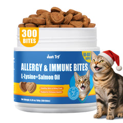 Just Try 300 Bites allergy-immune-cats-pack demonstrates treats supporting skin and immune health