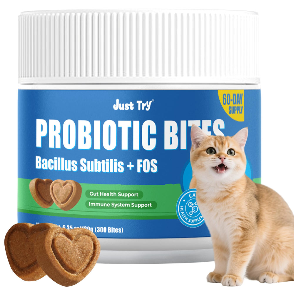 Just Try 300 Bites chicken-flavor cat treats for palatable digestive comfort