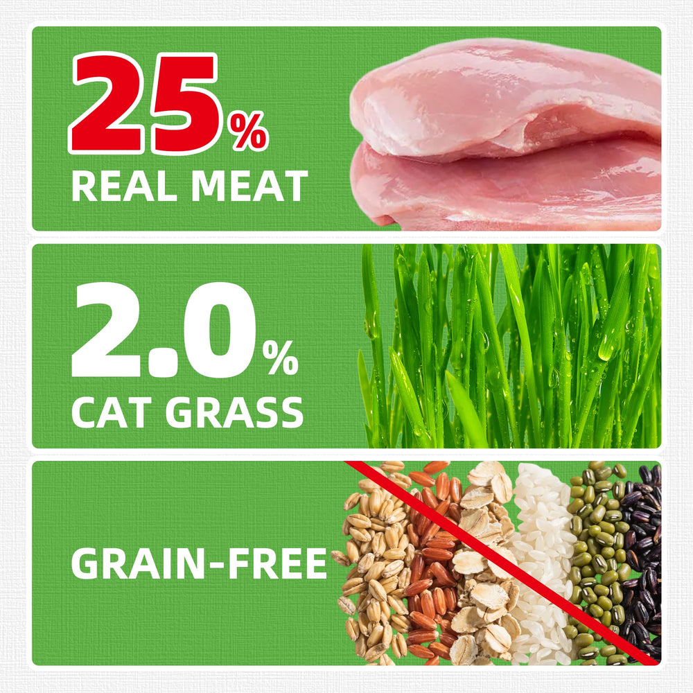 Just Try cat grass jerky closeup shows chicken floss texture ideal for training rewards.