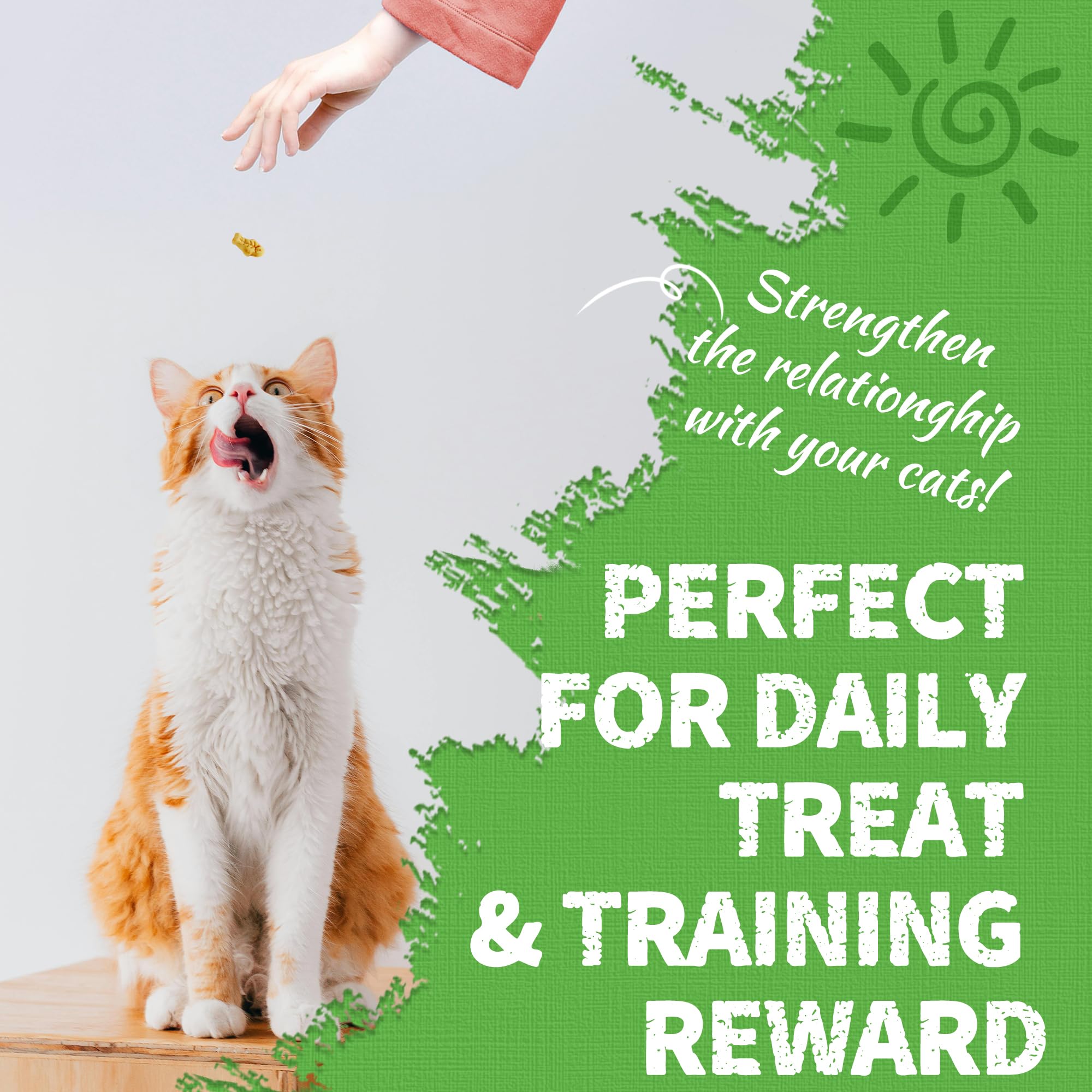 Just Try cat grass jerky digestive-aid shot suggests gentle support after meals.