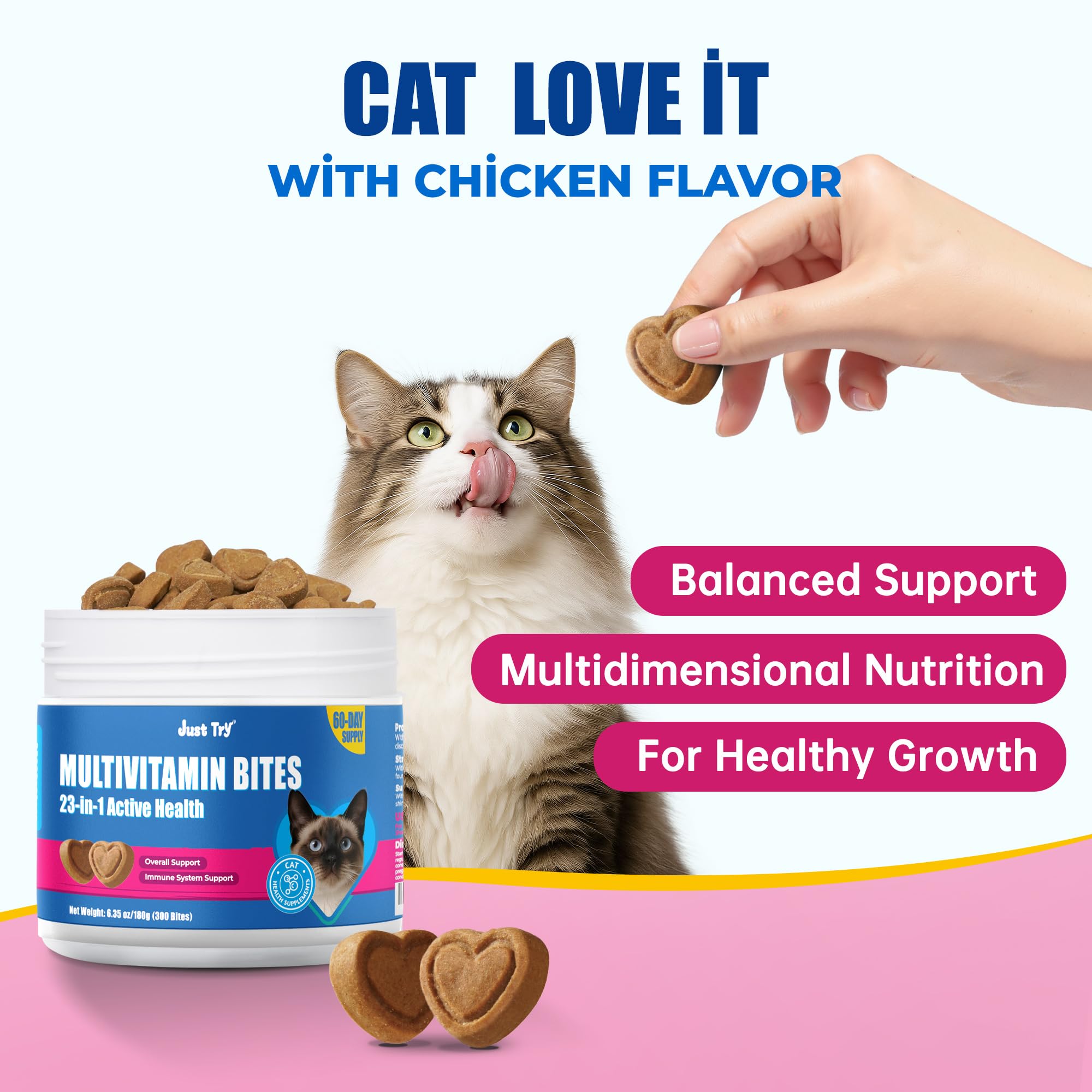 Just Try zinc biotin cat vitamins to support healthy skin and coat