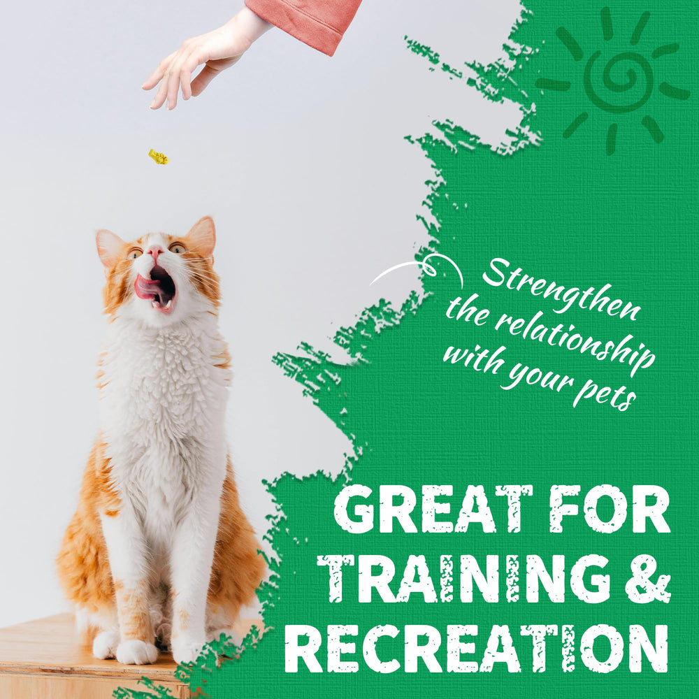 Just Try digestive-support cat treats with salmon and greens pictured for gentle gut comfort.