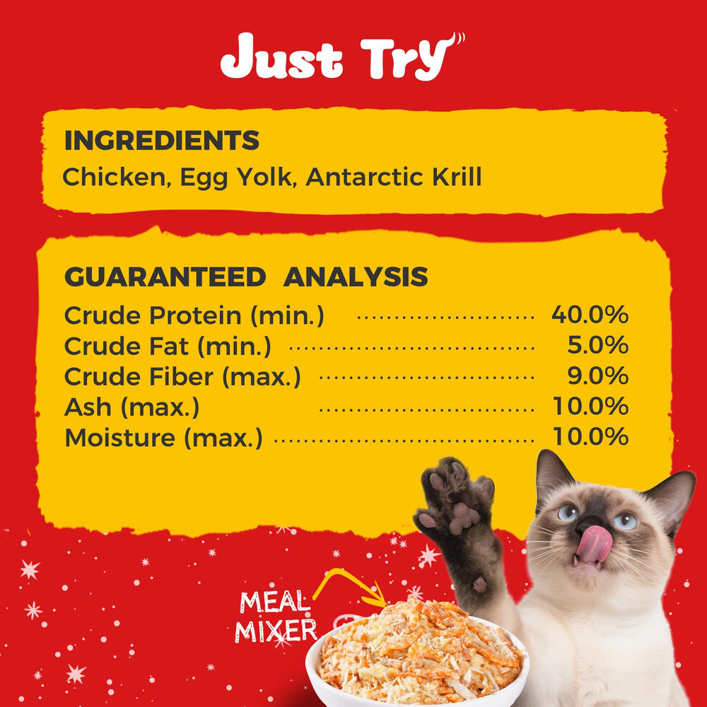 Just Try freeze-dried chicken-krill toppers close-up on crunchy bits