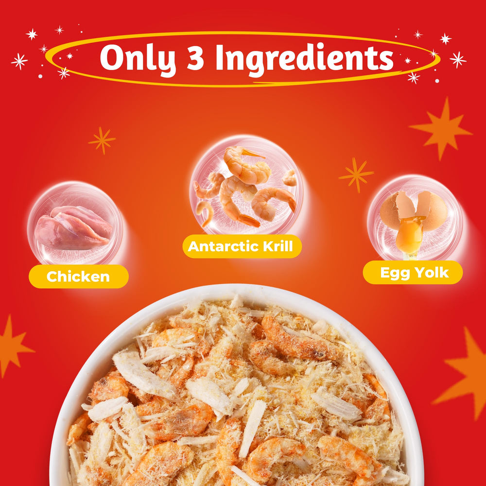 Just Try krill-chicken-egg-yolk pieces displayed for protein-rich toppers
