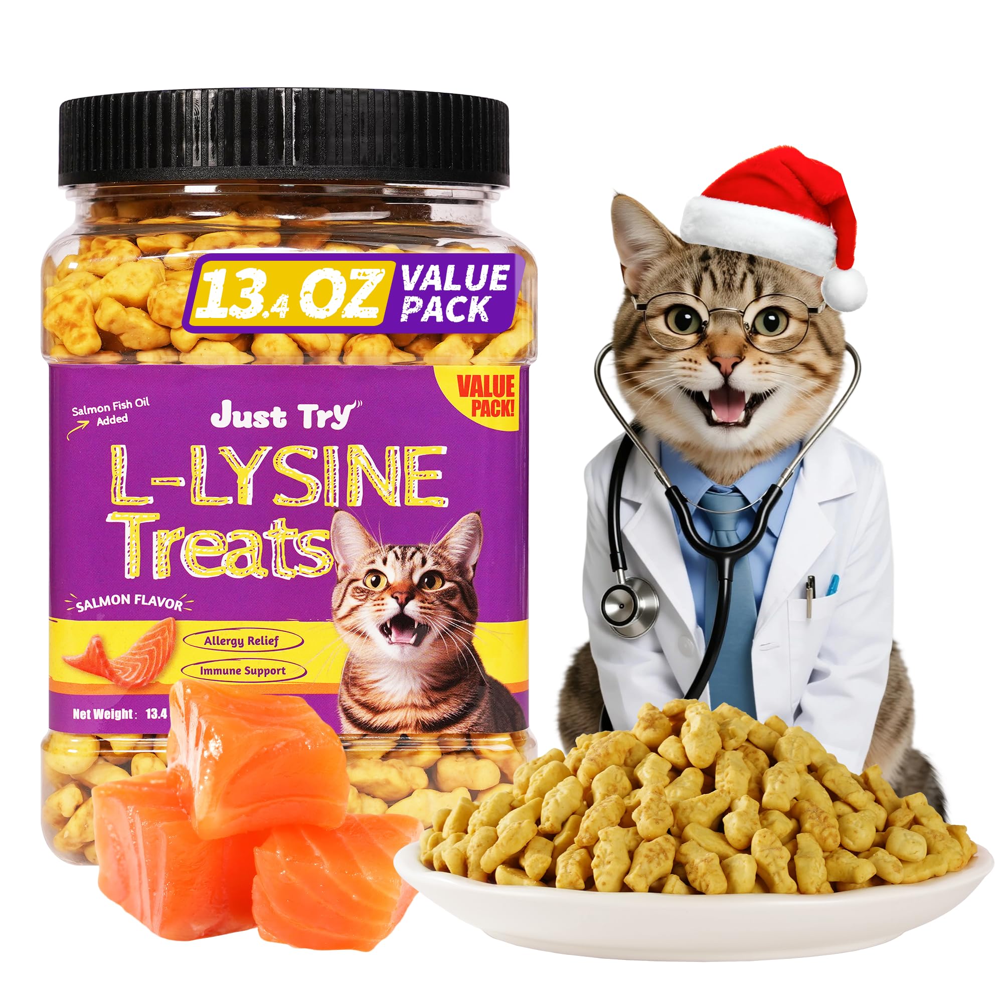 Just Try Lysine Cat Treats Salmon Bites training rewards