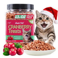 Just Try urinary tract cat treats packaging shown in a resealable jar for freshness.