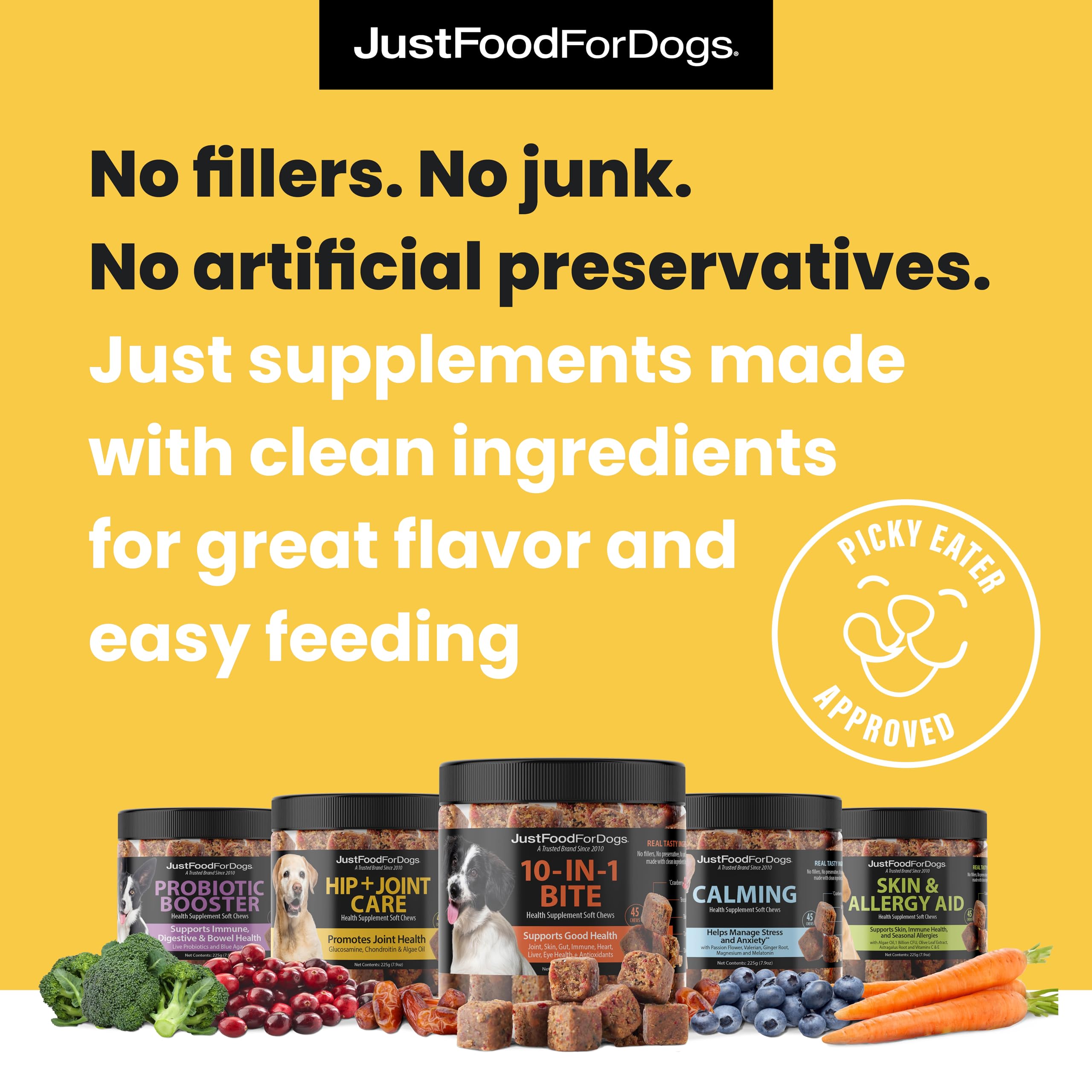 JustFoodForDogs Hip & Joint Soft Chews texture appears as an easy-to-chew treat for routine supplementation.