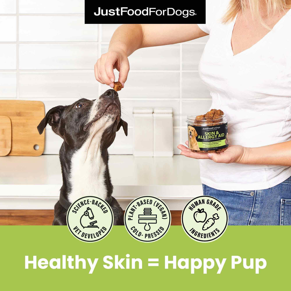 JustFoodForDogs algae omega 3 image highlighting skin health benefits