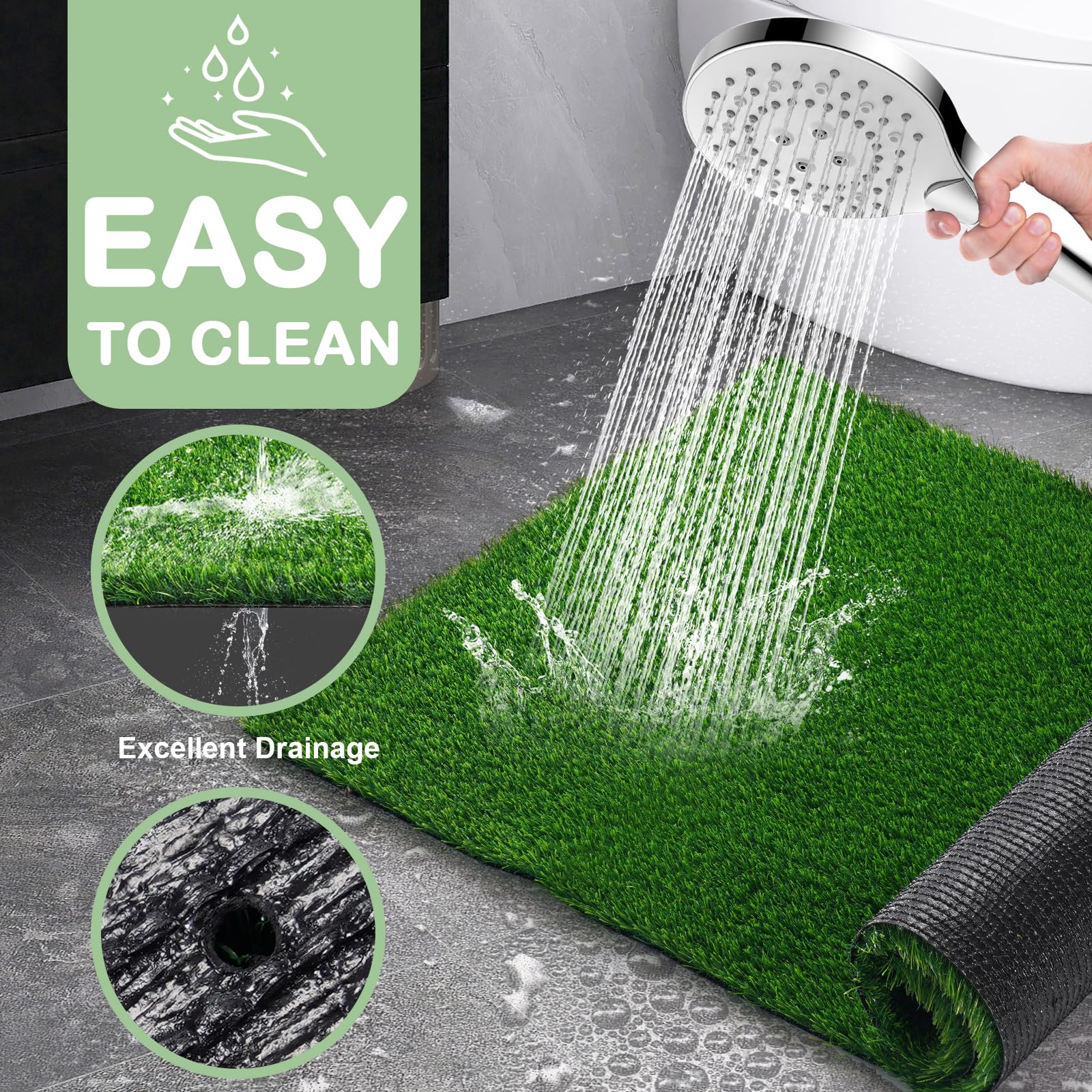 JUSTYEZI puppy-potty-training setup highlights 15 drainage holes for quick urine flow.