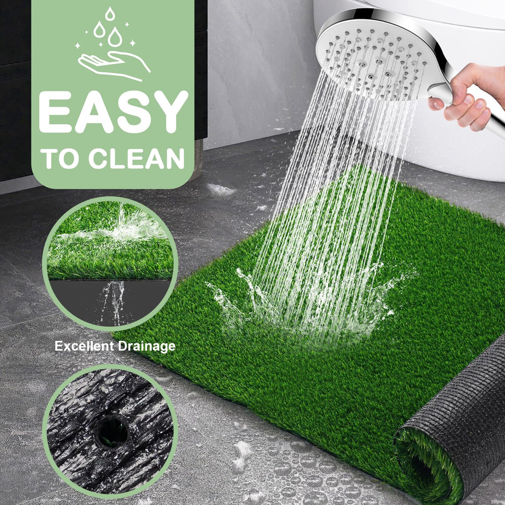 JUSTYEZI puppy-potty-training setup highlights 15 drainage holes for quick urine flow.