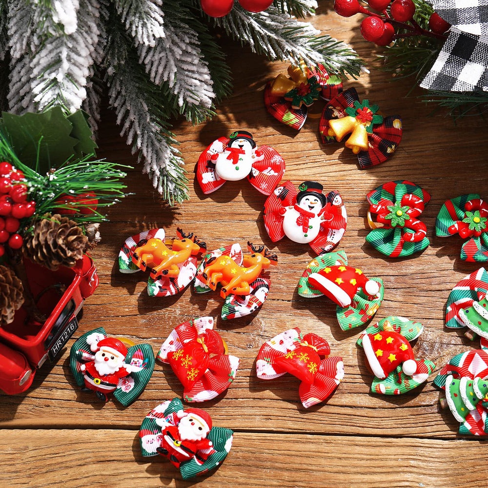 Jutom Christmas dog bows with Santa hat resin for holiday styling.