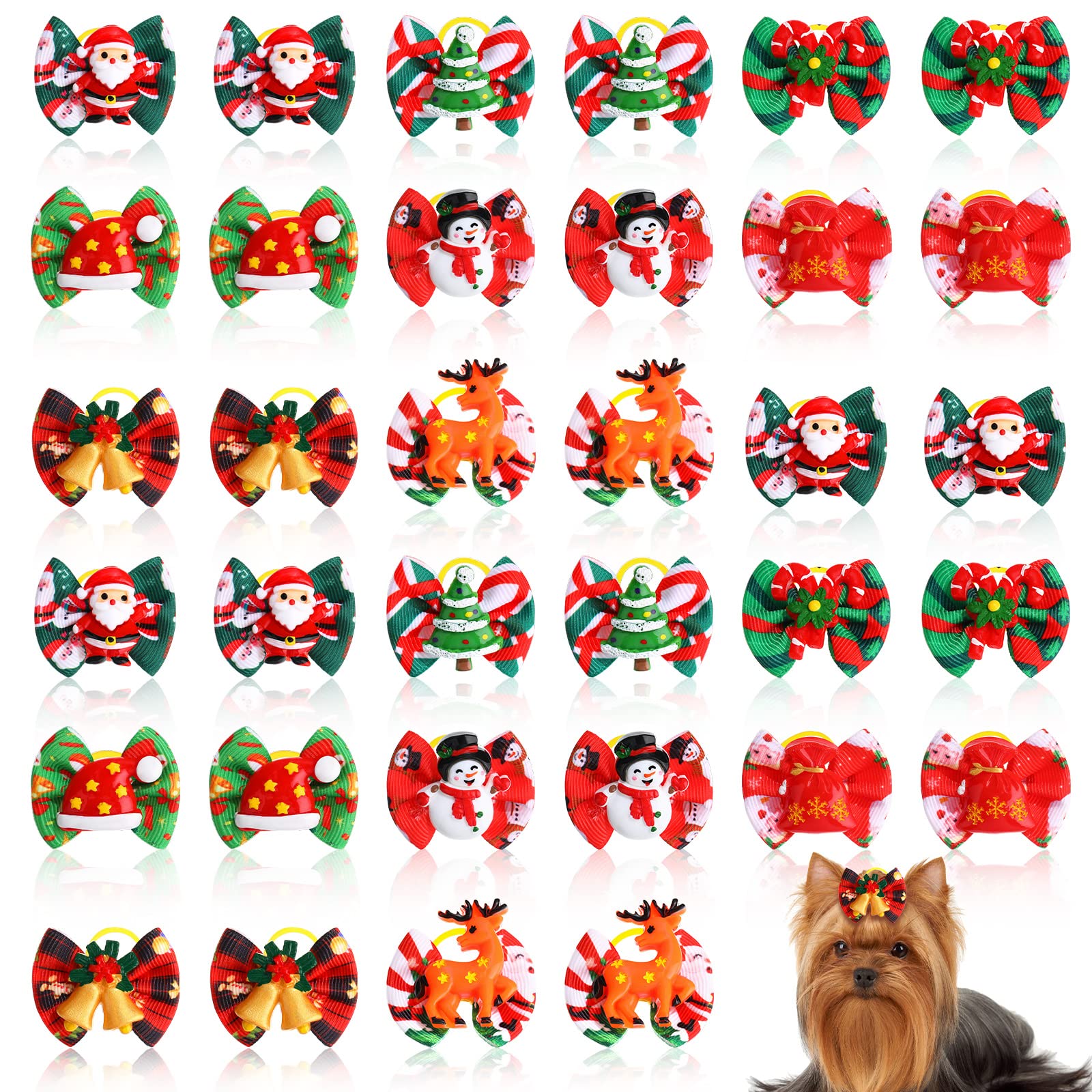 Jutom Christmas dog bows with Santa Claus resin detail for festive pet styling.