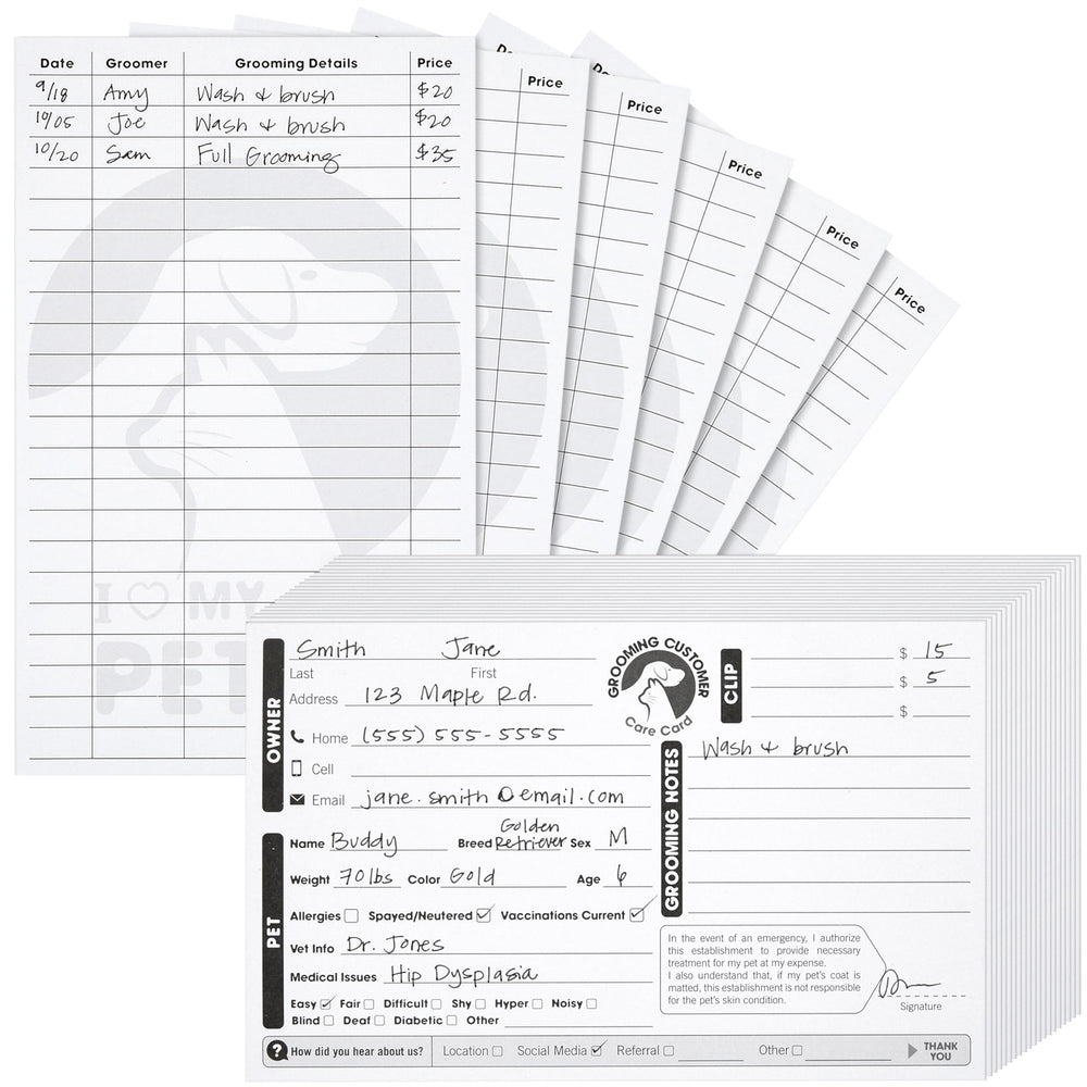 Juvale client information fields on grooming cards for quick details