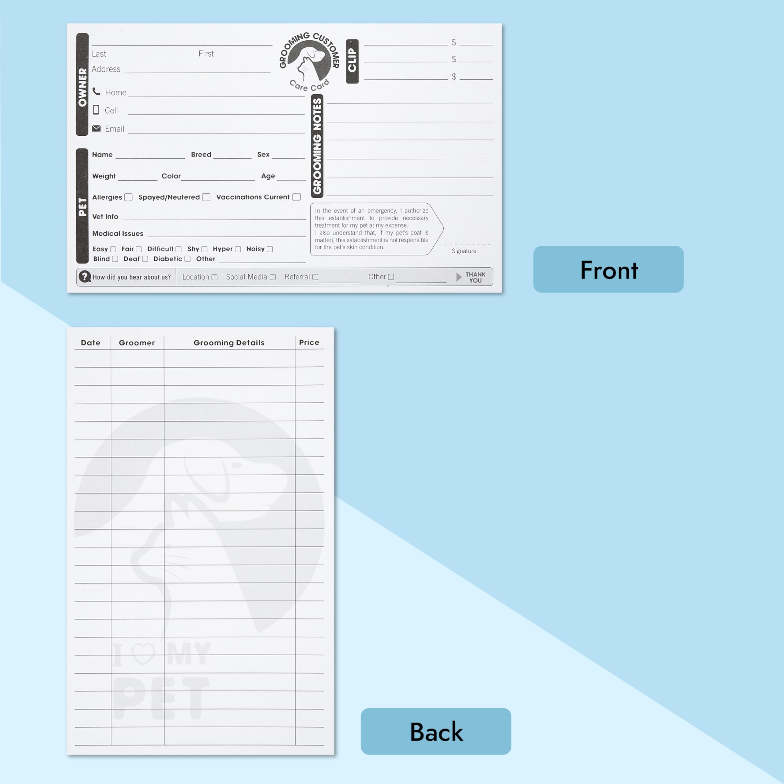 Juvale grooming cards prevent ink bleed-through keeping records legible
