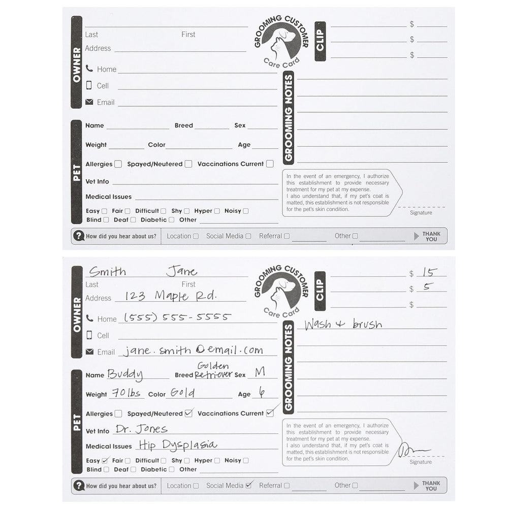 Juvale grooming card size 8x5 inches offering ample space for pet details