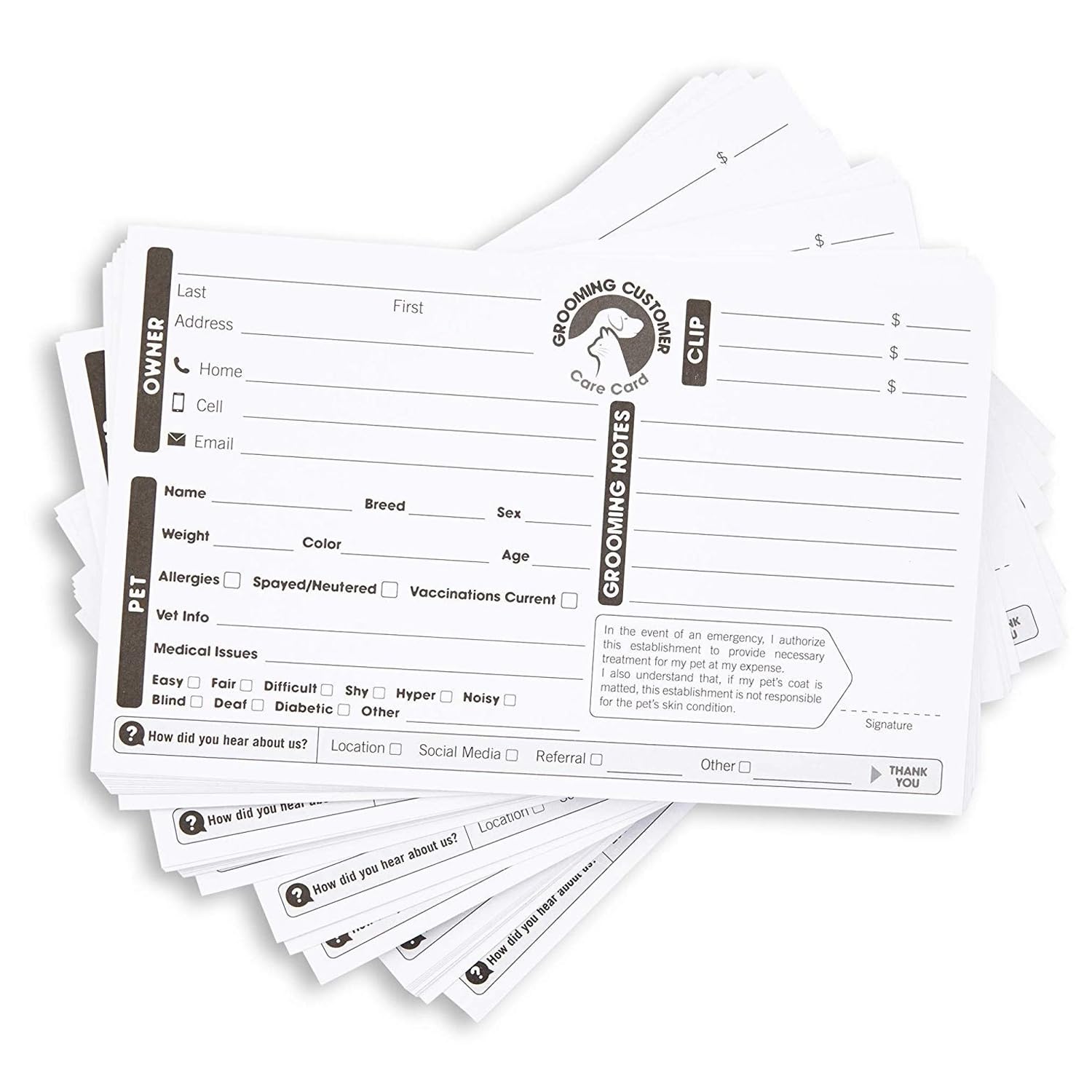 Juvale service details area on grooming cards for precise records