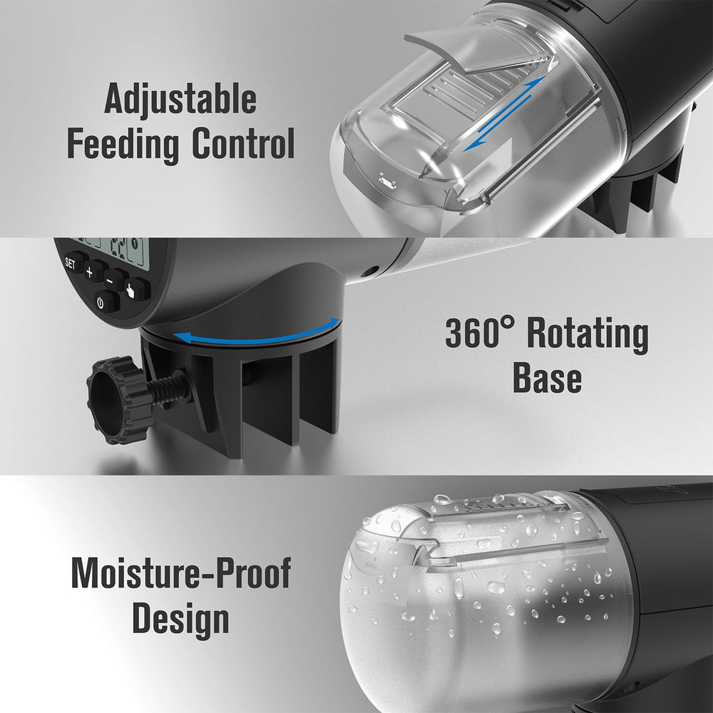 JuzPetz flexible mounting options on glass or tank cover for tidy setup