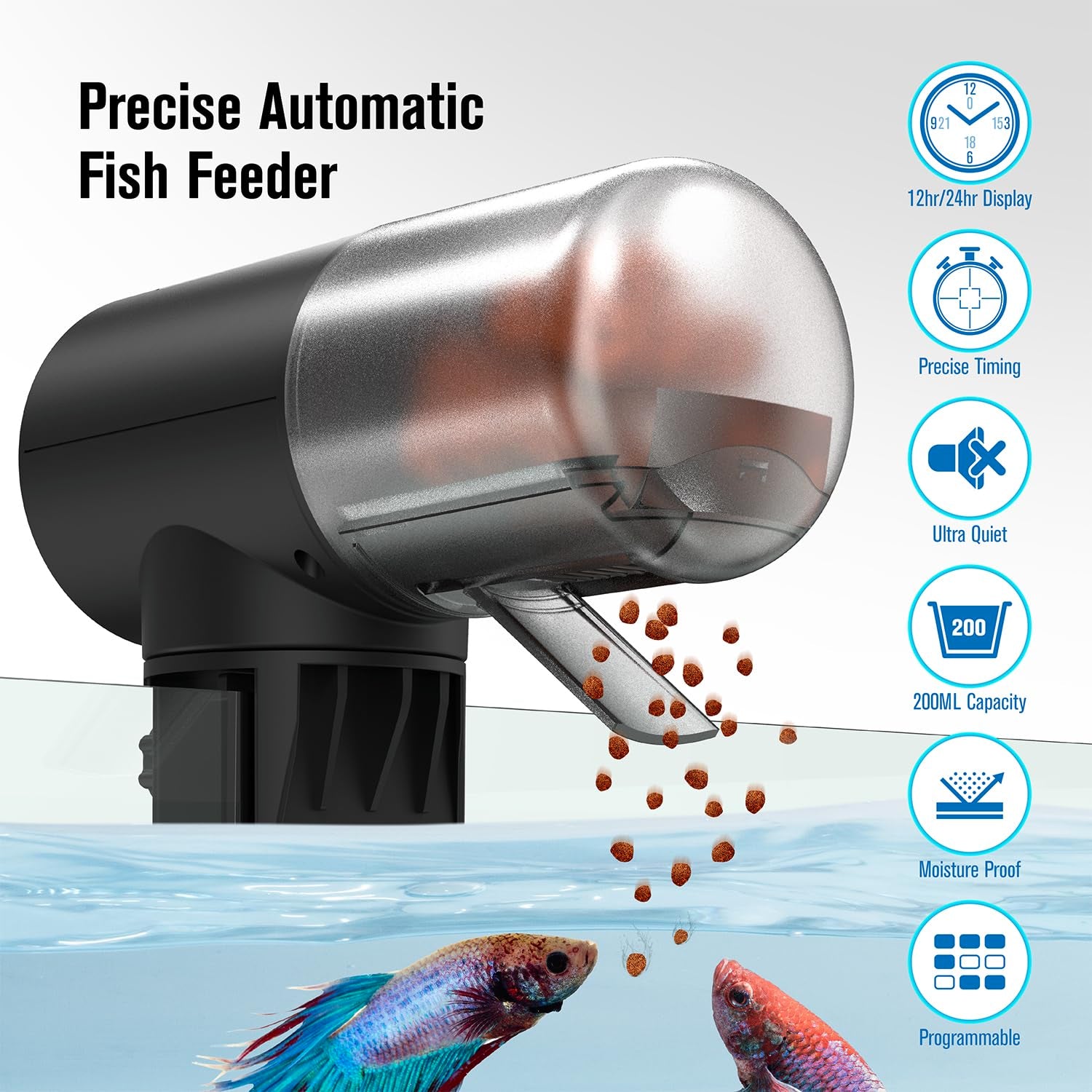 JuzPetz automatic fish feeder mounted on tank glass for convenient feeding access